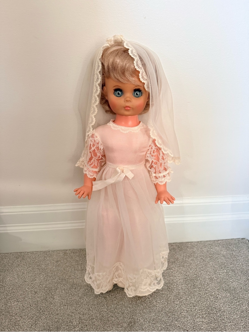 Classic vintage Bridal Doll in Lace Dress and Veil